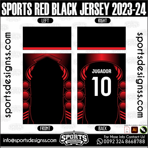 SPORTS RED BLACK JERSEY 2023-24 - Sports Designss
