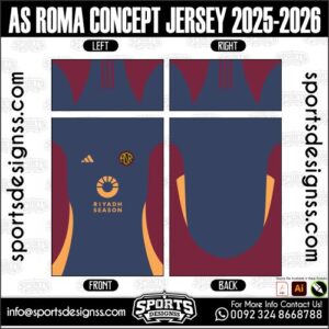 AS ROMA CONCEPT JERSEY 2025-2026. AS ROMA CONCEPT JERSEY 2025-2026, AS ROMA CONCEPT JERSEY 2025-2026.AS ROMA CONCEPT JERSEY 2025-2026, AS ROMA CONCEPT JERSEY 2025-2026, AS ROMA CONCEPT JERSEY 2025-2026 SHIRT VECTOR, NEW AS ROMA CONCEPT JERSEY 2025-2026 2022/23. Sublimation Football Shirt Pattern, Soccer JERSEY Printing Files, Football Shirt Ai Files, Football Shirt Vector, Football Kit Vector, Sublimation Soccer JERSEY Printing Files,