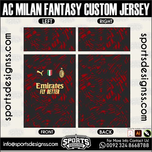 AC MILAN FANTASY CUSTOM JERSEY, AC MILAN FANTASY CUSTOM JERSEY. AC MILAN FANTASY CUSTOM JERSEY, SPORTS DESIGNS CUSTOM SOCCER JERSEY, SPORTS DESIGNS CUSTOM SOCCER JERSEY SHIRT VECTOR, AC MILAN FANTASY CUSTOM JERSEY. Sublimation Football Shirt Pattern, Soccer JERSEY Printing Files, Football Shirt Ai Files, Football Shirt Vector, Football Kit Vector, Sublimation Soccer JERSEY Printing Files, Print Ready Football Shirt CDR and Ai Files, Soccer JERSEY Design for Sublimation, AC MILAN FANTASY CUSTOM JERSEY. This JERSEY is Available in PDF, Ai & CDR Format