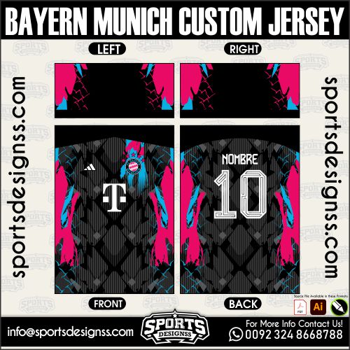 BAYERN MUNICH CUSTOM JERSEY, BAYERN MUNICH CUSTOM JERSEY. BAYERN MUNICH CUSTOM JERSEY, SPORTS DESIGNS CUSTOM SOCCER JERSEY, SPORTS DESIGNS CUSTOM SOCCER JERSEY SHIRT VECTOR, BAYERN MUNICH CUSTOM JERSEY. Sublimation Football Shirt Pattern, Soccer JERSEY Printing Files, Football Shirt Ai Files, Football Shirt Vector, Football Kit Vector, Sublimation Soccer JERSEY Printing Files, Print Ready Football Shirt CDR and Ai Files, Soccer JERSEY Design for Sublimation, BAYERN MUNICH CUSTOM JERSEY. This JERSEY is Available in PDF, Ai & CDR Format