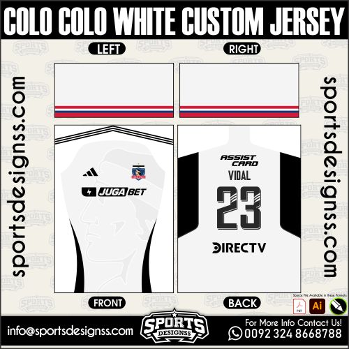COLO COLO WHITE CUSTOM JERSEY, COLO COLO WHITE CUSTOM JERSEY. COLO COLO WHITE CUSTOM JERSEY, SPORTS DESIGNS CUSTOM SOCCER JERSEY, SPORTS DESIGNS CUSTOM SOCCER JERSEY SHIRT VECTOR, COLO COLO WHITE CUSTOM JERSEY. Sublimation Football Shirt Pattern, Soccer JERSEY Printing Files, Football Shirt Ai Files, Football Shirt Vector, Football Kit Vector, Sublimation Soccer JERSEY Printing Files, Print Ready Football Shirt CDR and Ai Files, Soccer JERSEY Design for Sublimation, COLO COLO WHITE CUSTOM JERSEY. This JERSEY is Available in PDF, Ai & CDR Format