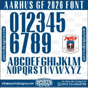 Download the AARHUS GF 2026 Font by Sports Designss – a premium football jersey font inspired by modern kits. Perfect for creating professional soccer designs, team jerseys, and custom branding projects.