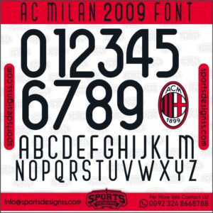 Download the AC MILAN 2009 Font by Sports Designss – a premium football jersey font inspired by modern kits. Perfect for creating professional soccer designs, team jerseys, and custom branding projects.