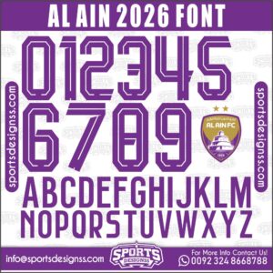 Download the AL AIN 2026 Font by Sports Designss – a premium football jersey font inspired by modern kits. Perfect for creating professional soccer designs, team jerseys, and custom branding projects.