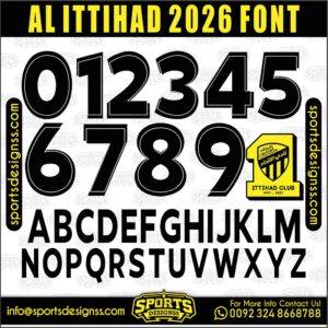 Download the AL ITTIHAD 2026 Font by Sports Designss – a premium football jersey font inspired by modern kits. Perfect for creating professional soccer designs, team jerseys, and custom branding projects.