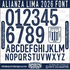 Download the ALIANZA LIMA 2026 Font by Sports Designss – a premium football jersey font inspired by modern kits. Perfect for creating professional soccer designs, team jerseys, and custom branding projects.