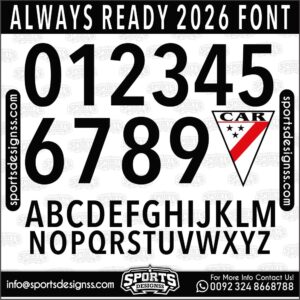 Download the ALWAYS READY 2026 Font by Sports Designss – a premium football jersey font inspired by modern kits. Perfect for creating professional soccer designs, team jerseys, and custom branding projects.