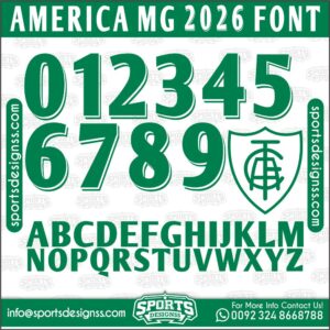 Download the AMERICA MG 2026 Font by Sports Designss – a premium football jersey font inspired by modern kits. Perfect for creating professional soccer designs, team jerseys, and custom branding projects.