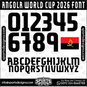 Download the ANGOLA WORLD CUP 2026 Font by Sports Designss – a premium football jersey font inspired by modern kits. Perfect for creating professional soccer designs, team jerseys, and custom branding projects.
