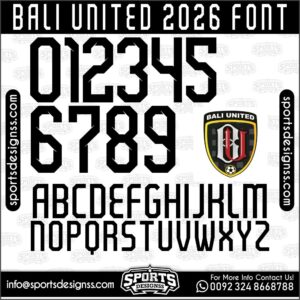 Download the BALI UNITED 2026 Font by Sports Designss – a premium football jersey font inspired by modern kits. Perfect for creating professional soccer designs, team jerseys, and custom branding projects.