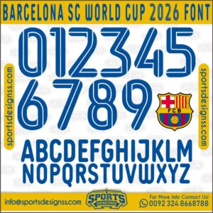 Download the BARCELONA SC WORLD CUP 2026 Font by Sports Designss – a premium football jersey font inspired by modern kits. Perfect for creating professional soccer designs, team jerseys, and custom branding projects.