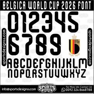Download the BELGICA WORLD CUP 2026 Font by Sports Designss – a premium football jersey font inspired by modern kits. Perfect for creating professional soccer designs, team jerseys, and custom branding projects.