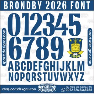 Download the BRONDBY 2026 Font by Sports Designss – a premium football jersey font inspired by modern kits. Perfect for creating professional soccer designs, team jerseys, and custom branding projects.