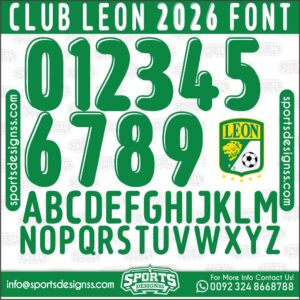 Download the CLUB LEON 2026 Font by Sports Designss – a premium football jersey font inspired by modern kits. Perfect for creating professional soccer designs, team jerseys, and custom branding projects.