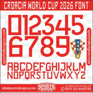 Download the CROACIA WORLD CUP 2026 Font by Sports Designss – a premium football jersey font inspired by modern kits. Perfect for creating professional soccer designs, team jerseys, and custom branding projects.