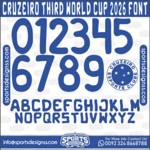 Download the CRUZEIRO THIRD WORLD CUP 2026 Font by Sports Designss – a premium football jersey font inspired by modern kits. Perfect for creating professional soccer designs, team jerseys, and custom branding projects.