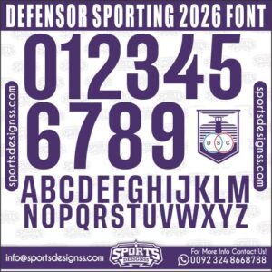 Download the DEFENSOR SPORTING 2026 Font by Sports Designss – a premium football jersey font inspired by modern kits. Perfect for creating professional soccer designs, team jerseys, and custom branding projects.