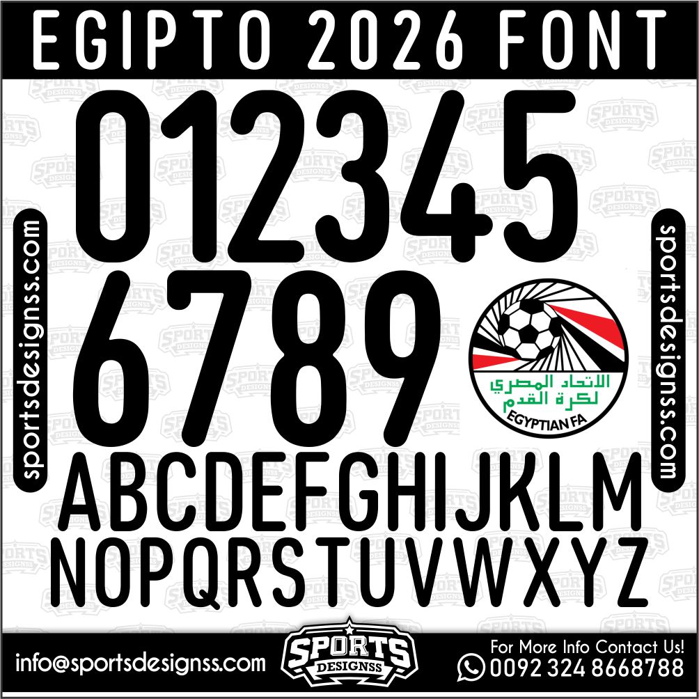 Download the EGIPTO 2026 Font by Sports Designss – a premium football jersey font inspired by modern kits. Perfect for creating professional soccer designs, team jerseys, and custom branding projects.