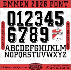 Download the EMMEN 2026 Font by Sports Designss β a premium football jersey font inspired by modern kits. Perfect for creating professional soccer designs, team jerseys, and custom branding projects.