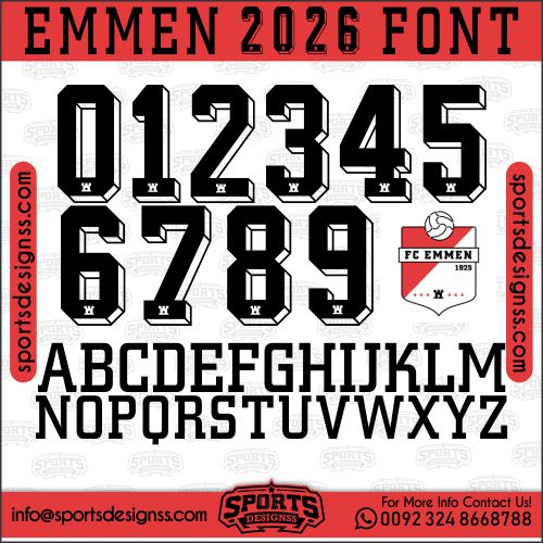 Download the EMMEN 2026 Font by Sports Designss – a premium football jersey font inspired by modern kits. Perfect for creating professional soccer designs, team jerseys, and custom branding projects.
