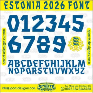 Download the ESTONIA 2026 Font by Sports Designss β a premium football jersey font inspired by modern kits. Perfect for creating professional soccer designs, team jerseys, and custom branding projects.
