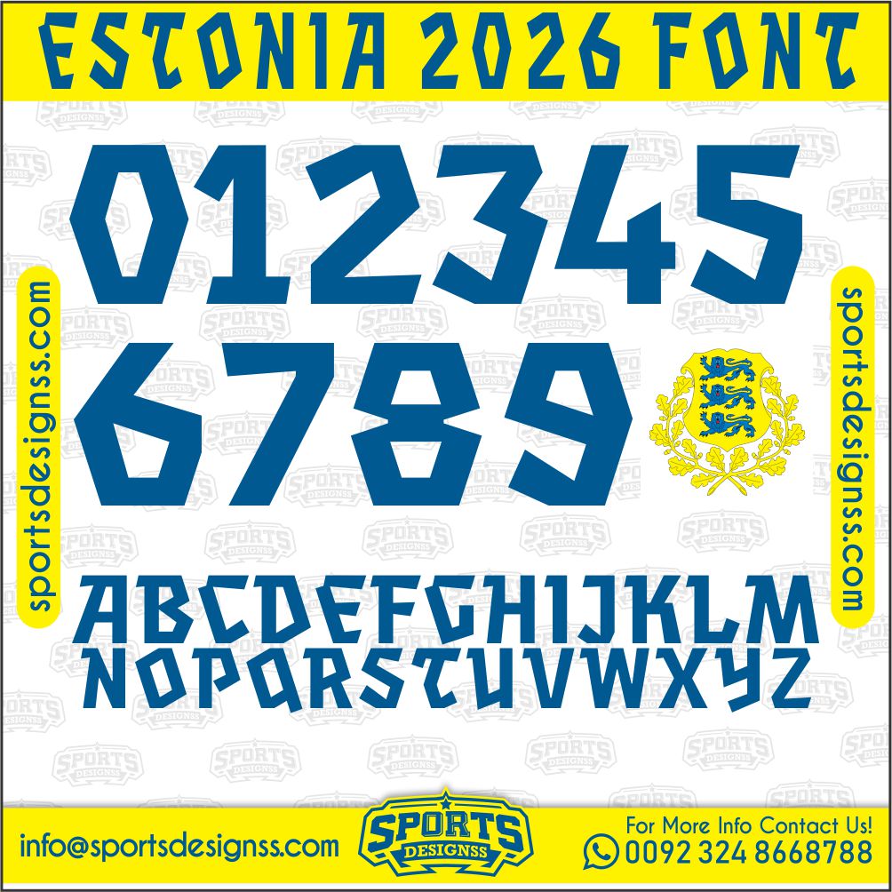 Download the ESTONIA 2026 Font by Sports Designss – a premium football jersey font inspired by modern kits. Perfect for creating professional soccer designs, team jerseys, and custom branding projects.