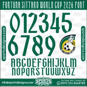 Download the FORTUNA SITTARD WORLD CUP 2026 Font by Sports Designss – a premium football jersey font inspired by modern kits. Perfect for creating professional soccer designs, team jerseys, and custom branding projects.