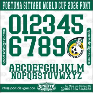 Download the FORTUNA SITTARD WORLD CUP 2026 Font by Sports Designss – a premium football jersey font inspired by modern kits. Perfect for creating professional soccer designs, team jerseys, and custom branding projects.