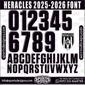 Download the HERACLES 2026 Font by Sports Designss β a premium football jersey font inspired by modern kits. Perfect for creating professional soccer designs, team jerseys, and custom branding projects.