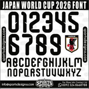 Download the JAPAN WORLD CUP 2026 Font by Sports Designss – a premium football jersey font inspired by modern kits. Perfect for creating professional soccer designs, team jerseys, and custom branding projects.