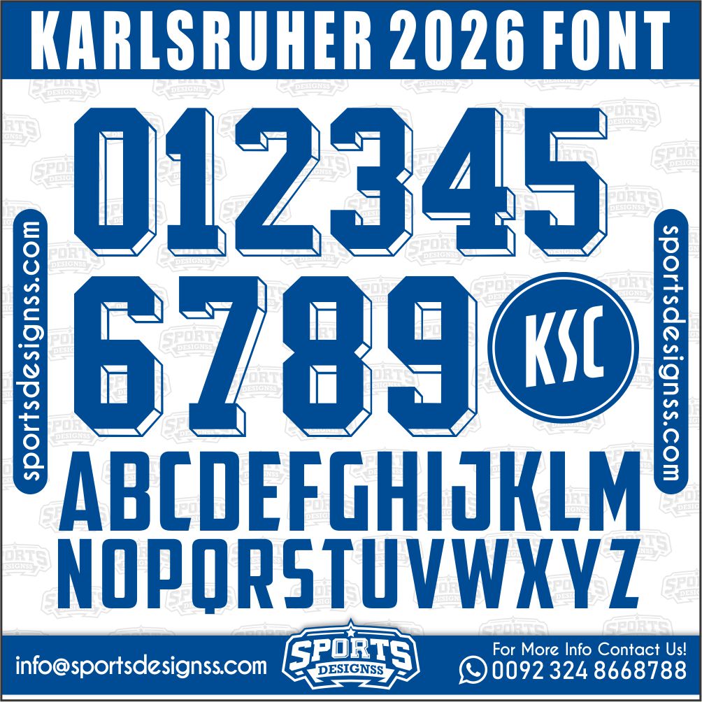 Download the KARLSRUHER 2026 Font by Sports Designss – a premium football jersey font inspired by modern kits. Perfect for creating professional soccer designs, team jerseys, and custom branding projects.