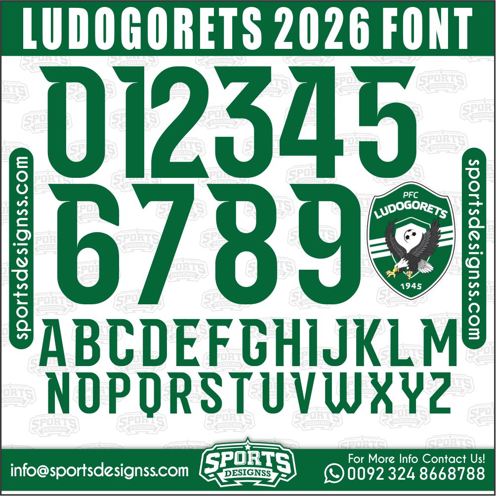 Download the LUDOGORETS 2026 Font by Sports Designss – a premium football jersey font inspired by modern kits. Perfect for creating professional soccer designs, team jerseys, and custom branding projects.