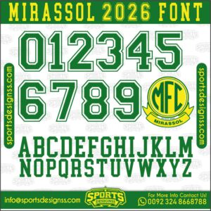Download the MIRASSOL 2026 Font by Sports Designss – a premium football jersey font inspired by modern kits. Perfect for creating professional soccer designs, team jerseys, and custom branding projects.