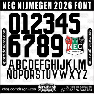 Download the NEC NIJMEGEN 2026 Font by Sports Designss β a premium football jersey font inspired by modern kits. Perfect for creating professional soccer designs, team jerseys, and custom branding projects.