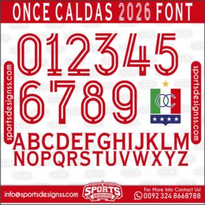Download the ONCE CALDAS 2026 Font by Sports Designss – a premium football jersey font inspired by modern kits. Perfect for creating professional soccer designs, team jerseys, and custom branding projects.