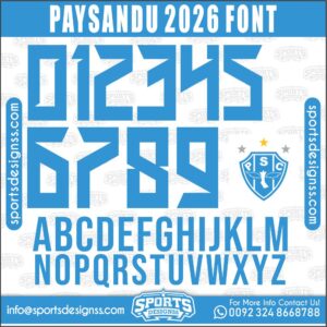 Download the PAYSANDU 2026 Font by Sports Designss – a premium football jersey font inspired by modern kits. Perfect for creating professional soccer designs, team jerseys, and custom branding projects.