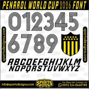 Download the PENAROL WORLD CUP 2026 Font by Sports Designss – a premium football jersey font inspired by modern kits. Perfect for creating professional soccer designs, team jerseys, and custom branding projects.