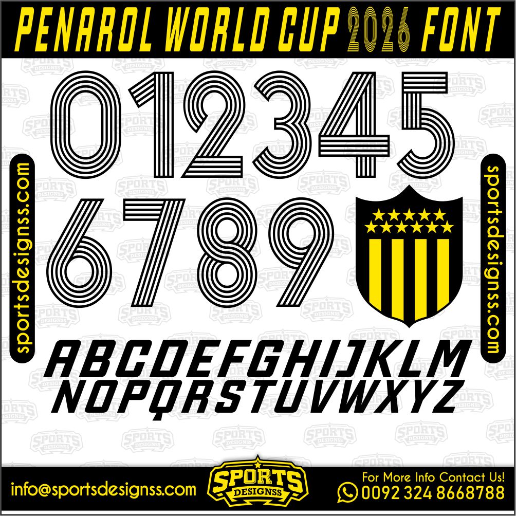 Download the PENAROL WORLD CUP 2026 Font by Sports Designss – a premium football jersey font inspired by modern kits. Perfect for creating professional soccer designs, team jerseys, and custom branding projects.