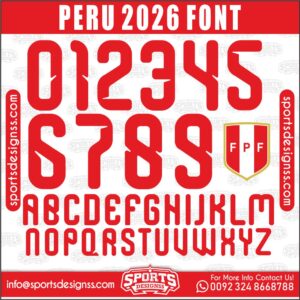 Download the PERU 2026 Font by Sports Designss β a premium football jersey font inspired by modern kits. Perfect for creating professional soccer designs, team jerseys, and custom branding projects.