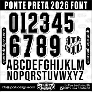 Download the PONTE PRETA 2026 Font by Sports Designss β a premium football jersey font inspired by modern kits. Perfect for creating professional soccer designs, team jerseys, and custom branding projects.