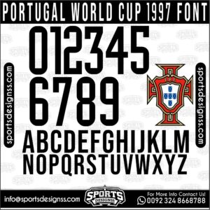 Download the PORTUGAL WORLD CUP 2026 Font by Sports Designss – a premium football jersey font inspired by modern kits. Perfect for creating professional soccer designs, team jerseys, and custom branding projects.