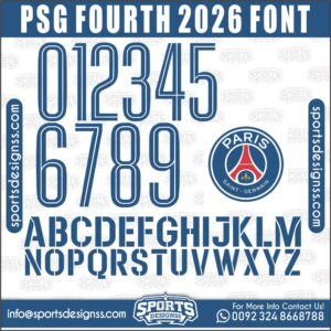 Download the PSG FOURTH 2026 Font by Sports Designss – a premium football jersey font inspired by modern kits. Perfect for creating professional soccer designs, team jerseys, and custom branding projects.