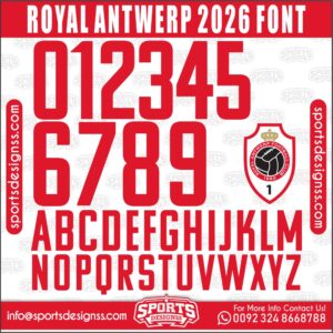 Download the ROYAL ANTWERP 2026 Font by Sports Designss β a premium football jersey font inspired by modern kits. Perfect for creating professional soccer designs, team jerseys, and custom branding projects.