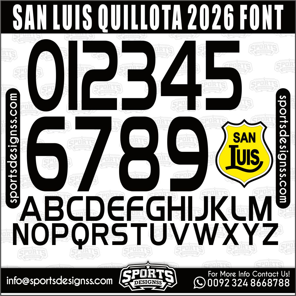 Download the SAN LUIS QUILLOTA 2026 Font by Sports Designss – a premium football jersey font inspired by modern kits. Perfect for creating professional soccer designs, team jerseys, and custom branding projects.