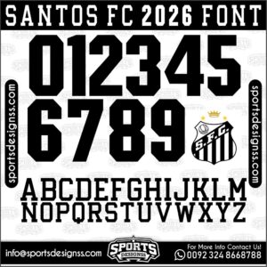 Download the SANTOS FC 2026 Font by Sports Designss – a premium football jersey font inspired by modern kits. Perfect for creating professional soccer designs, team jerseys, and custom branding projects.