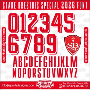 Download the STADE BRESTOIS SPECIAL 2026 Font by Sports Designss – a premium football jersey font inspired by modern kits. Perfect for creating professional soccer designs, team jerseys, and custom branding projects.