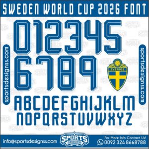 Download the SWEDEN WORLD CUP 2026 Font by Sports Designss – a premium football jersey font inspired by modern kits. Perfect for creating professional soccer designs, team jerseys, and custom branding projects.
