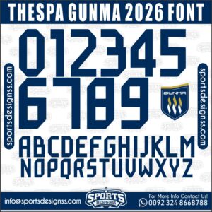 Download the THESPA GUNMA 2026 Font by Sports Designss β a premium football jersey font inspired by modern kits. Perfect for creating professional soccer designs, team jerseys, and custom branding projects.