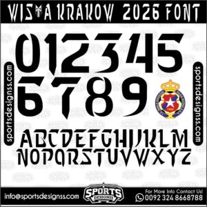 Download the WISLA KRAKOW THIRD 2026 Font by Sports Designss – a premium football jersey font inspired by modern kits. Perfect for creating professional soccer designs, team jerseys, and custom branding projects.