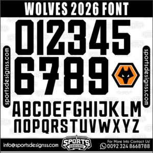 Download the WOLVES 2026 Font by Sports Designss – a premium football jersey font inspired by modern kits. Perfect for creating professional soccer designs, team jerseys, and custom branding projects.
